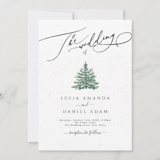 冬の松結婚雪 招待状 (正面)