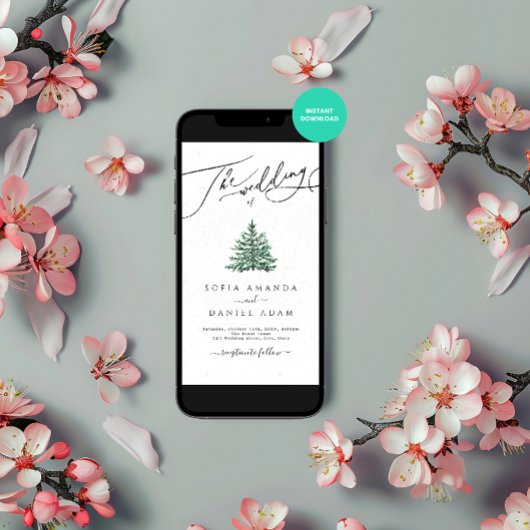 冬の松結婚雪 招待状