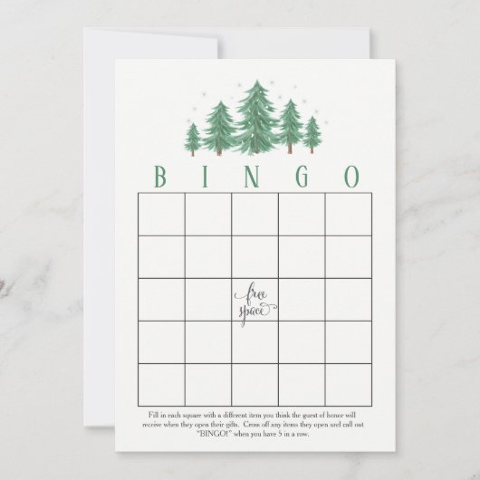 冬の松、素朴なブライダルシャワービンゴカード 招待状 (正面)