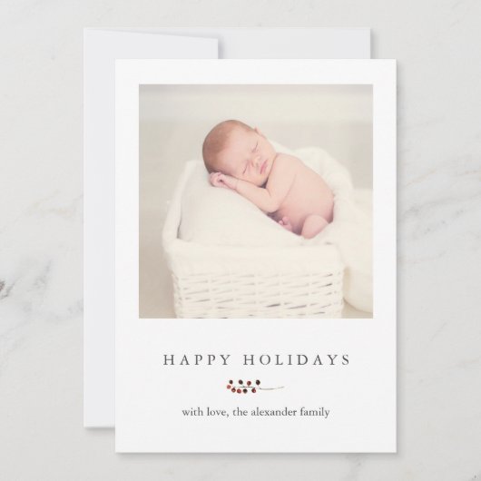 冬の果実とストライプハッピーホリデー写真 シーズンカード (正面)