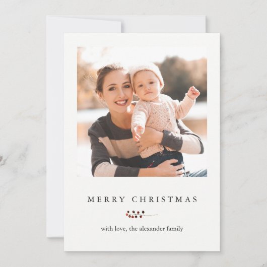 冬の果実とストライプメリークリスマスフォト シーズンカード (正面)