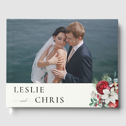 冬の果実と松の水の色の緑結婚の ゲストブック (正面)