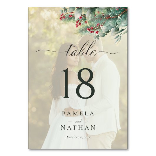 冬の果実と松の水の色の緑結婚の テーブルナンバー (正面)