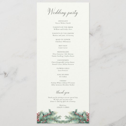 冬の果実と松の水の色の緑結婚の プログラム (裏面)