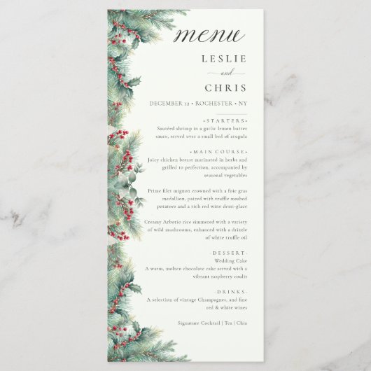 冬の果実と松の水の色の緑結婚の メニュー (正面)