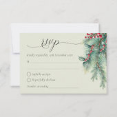冬の果実と松の水の色の緑結婚の 出欠カード (正面)