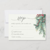 冬の果実と松の水の色の緑結婚の 出欠カード (正面)