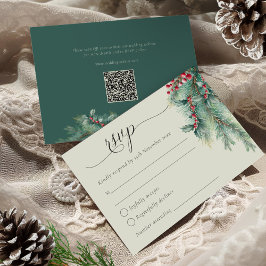 冬の果実と松の水の色の緑結婚の 出欠カード