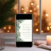 冬の果実と松の水の色の緑結婚の 招待状