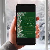 冬の果実と松の水の色の緑結婚の 箔招待状