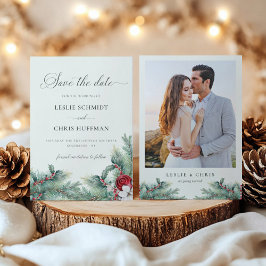 冬の果実と松の水色の緑の写真 セーブザデート