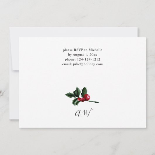 冬の果実と松の緑のクリスマスディナー 招待状 (裏面)