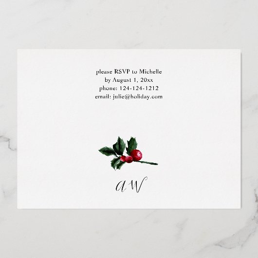 冬の果実と松の緑のクリスマスディナー 箔招待状 (裏面)