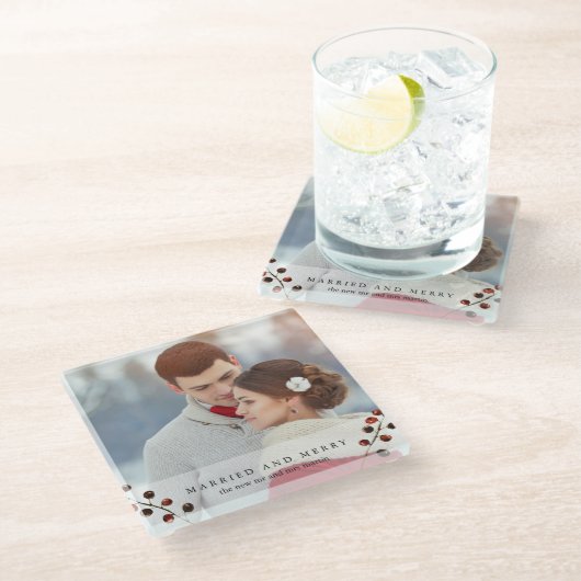 冬の果実と結婚したフォトコメリーースター ガラスコースター (アングル)