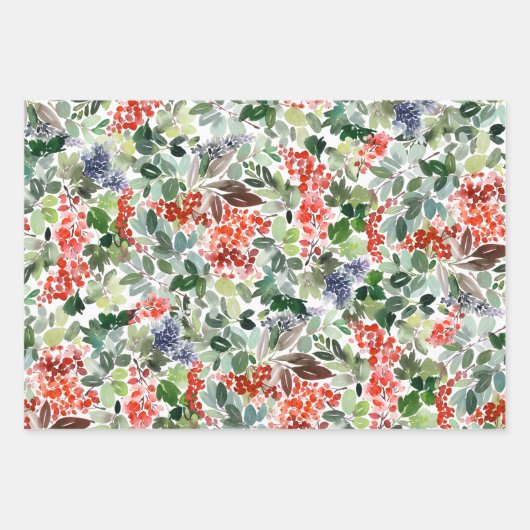 冬の果実と緑のクリスマス ラッピングペーパーシート (正面3)