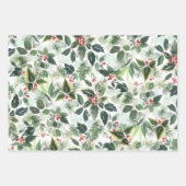 冬の果実と緑のクリスマス ラッピングペーパーシート (正面)