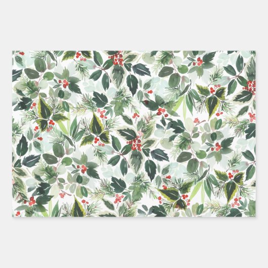冬の果実と緑のクリスマス ラッピングペーパーシート (正面)