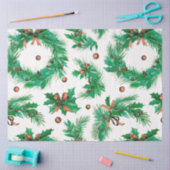 冬の果実と緑の花クリスマス 薄葉紙 (クラフト)