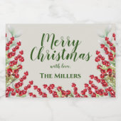 冬の果実と緑クリスマスミニ スパークリングワインラベル (シングルラベル)