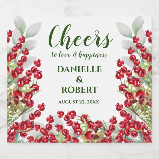 冬の果実と緑メリークリスマス スパークリングワインラベル (シングルラベル)