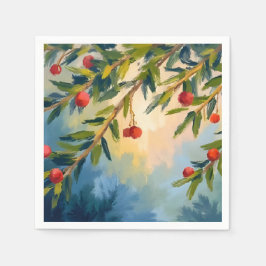 冬の果実と緑 | ホリデーパーティー スタンダードカクテルナプキン