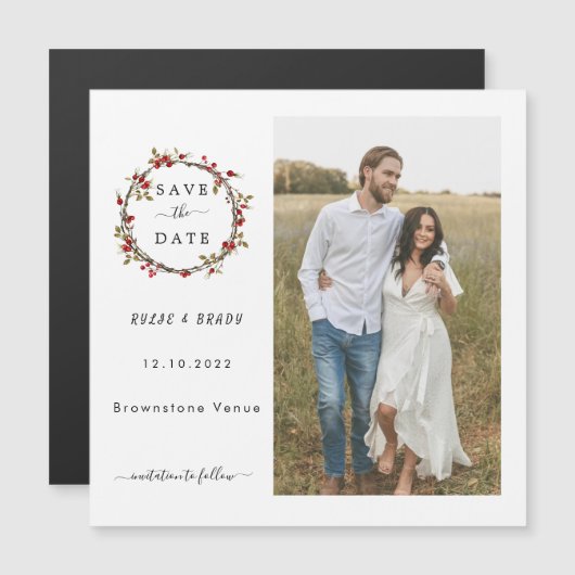 冬の果実の写真結婚式の日付を保存 (正面/裏面)