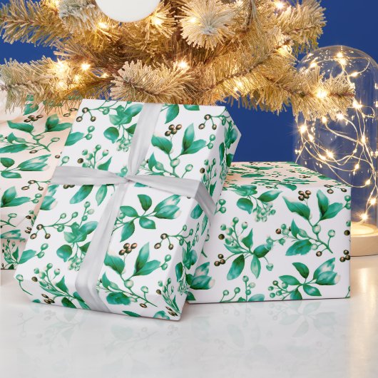 冬の果実の冬の緑のクリスマスモダン ラッピングペーパー (クリスマス)