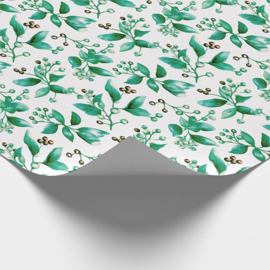 冬の果実の冬の緑のクリスマスモダン ラッピングペーパー (角)