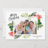 冬の果実の緑のフレーム写真クリスマスカード (正面)