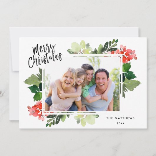 冬の果実の緑のフレーム写真クリスマスカード (正面)