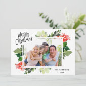 冬の果実の緑のフレーム写真クリスマスカード (スタンド正面)