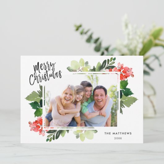 冬の果実の緑のフレーム写真クリスマスカード (スタンド正面)
