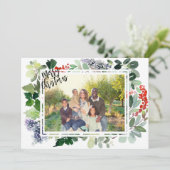 冬の果実の緑のフレーム写真クリスマスカード (スタンド正面)