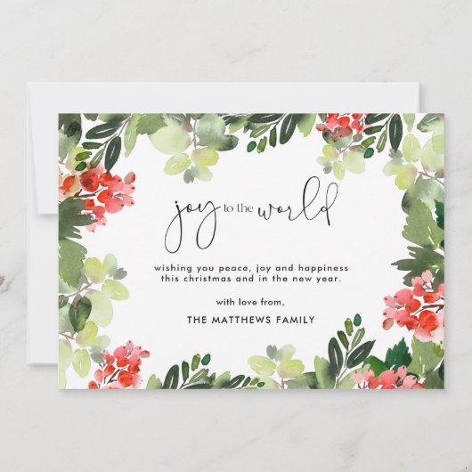 冬の果実の緑のフレーム写真クリスマスカード (裏面)