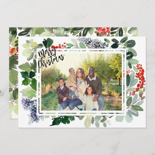冬の果実の緑のフレーム写真クリスマスカード (正面/裏面)