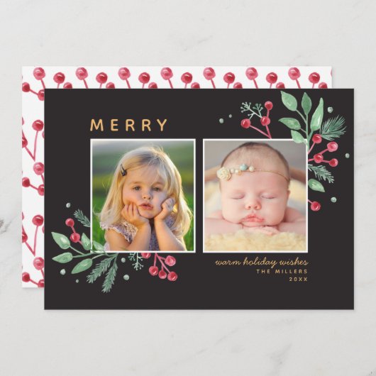 冬の果実の緑メリークリスマスクリスマス2写真 (正面/裏面)