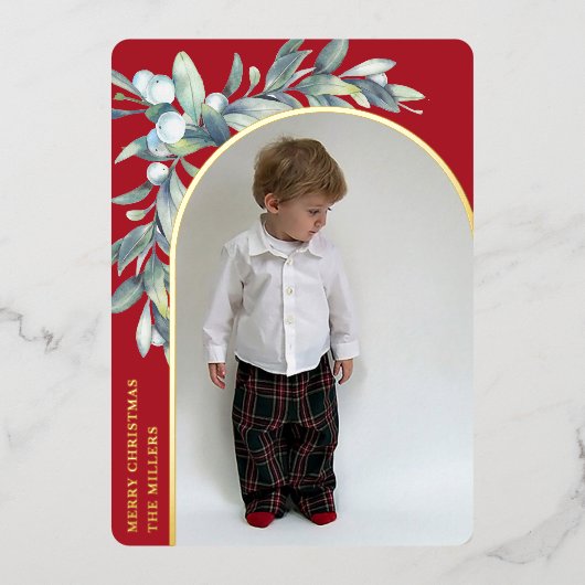 冬の果実の赤いアーチ写真 箔シーズンカード (正面)