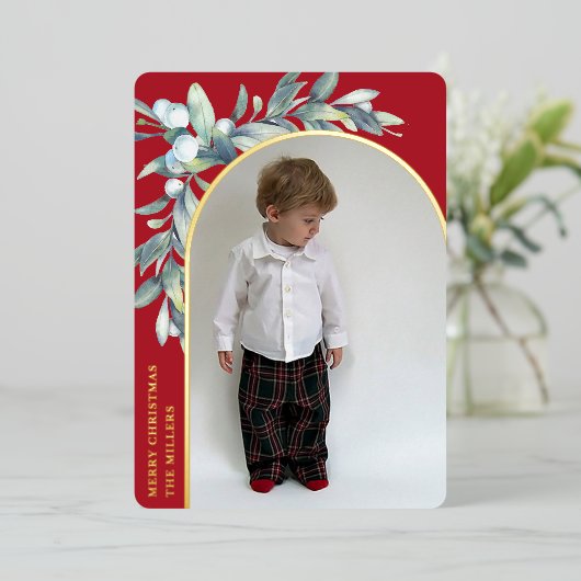 冬の果実の赤いアーチ写真 箔シーズンカード (立ち正面)