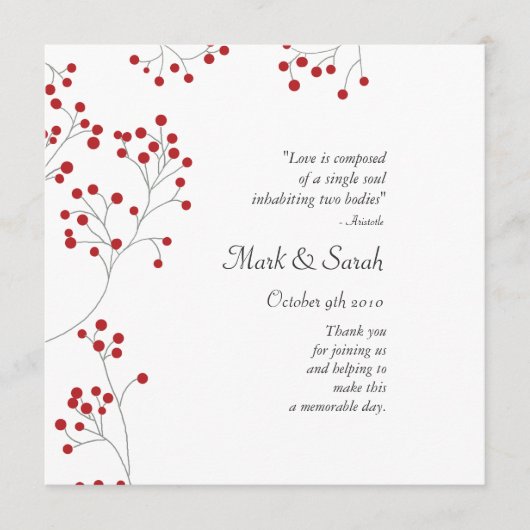 冬の果実の赤の結婚式プログラム プログラム (正面)