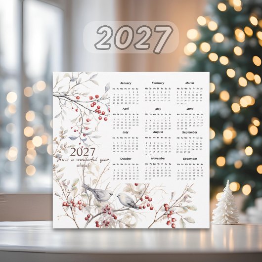 冬の果実の鳥のクリスマス2026カレンダー シーズンカード