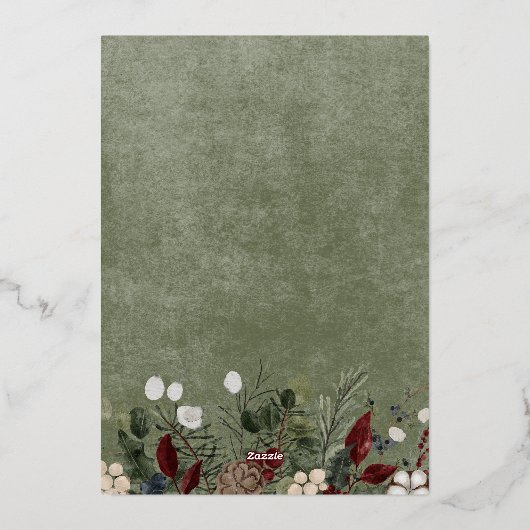 冬の果実グリーン季節のごあいさつ写真 箔シーズンカード (裏面)