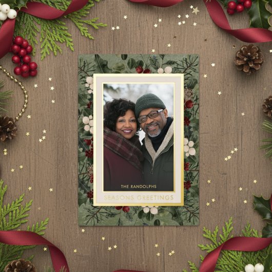 冬の果実グリーン季節のごあいさつ写真 箔シーズンカード