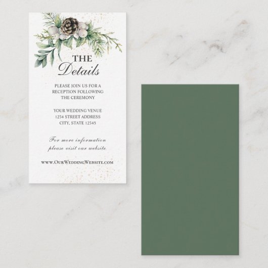 冬の果実パインコーングリーン結婚ズ エンクロージャーカード (正面/裏面)