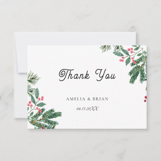 冬の果実パインコーングリーン結婚ズ サンキューカード (正面)