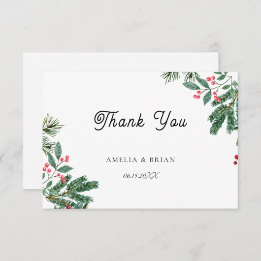 冬の果実パインコーングリーン結婚ズ サンキューカード (正面/裏面)