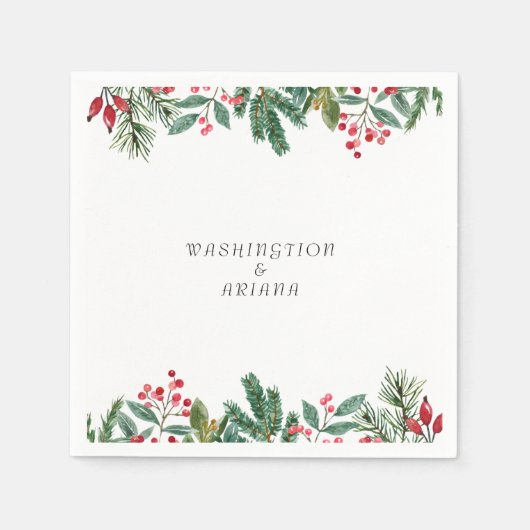 冬の果実パインコーングリーン結婚ズ スタンダードカクテルナプキン (正面)