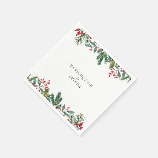 冬の果実パインコーングリーン結婚ズ スタンダードカクテルナプキン (角)