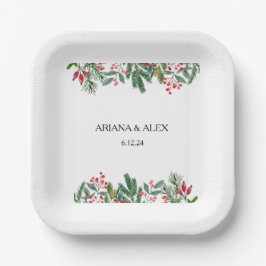 冬の果実パインコーングリーン結婚ズ ペーパープレート