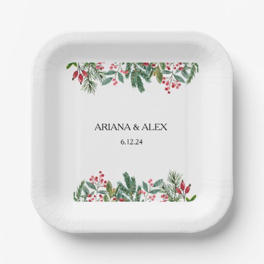 冬の果実パインコーングリーン結婚ズ ペーパープレート (正面)