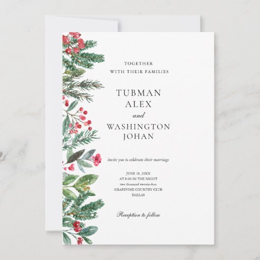 冬の果実パインコーングリーン結婚ズ 招待状 (正面)